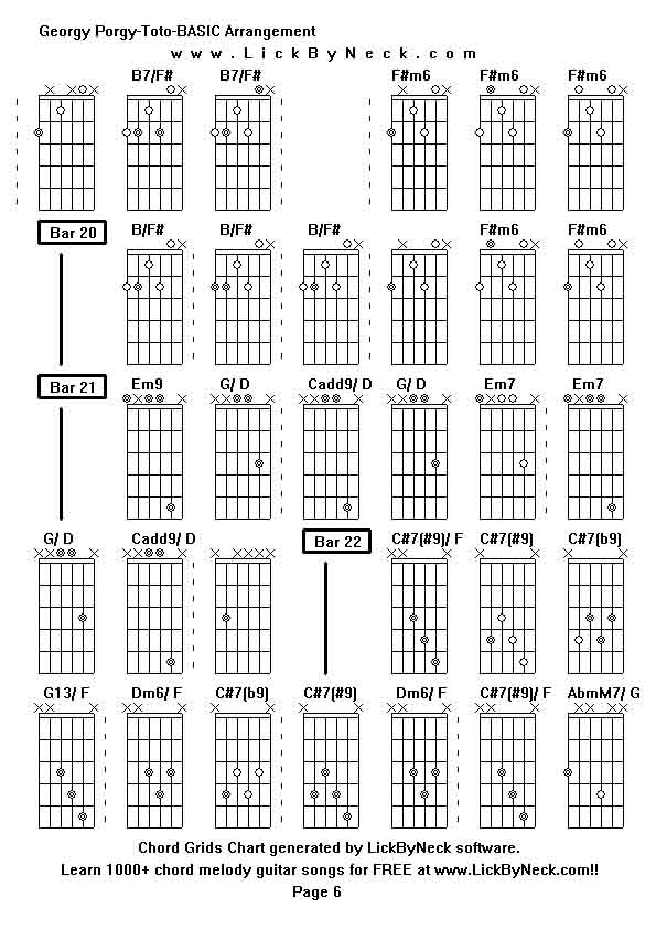 Chord Grids Chart of chord melody fingerstyle guitar song-Georgy Porgy-Toto-BASIC Arrangement,generated by LickByNeck software.